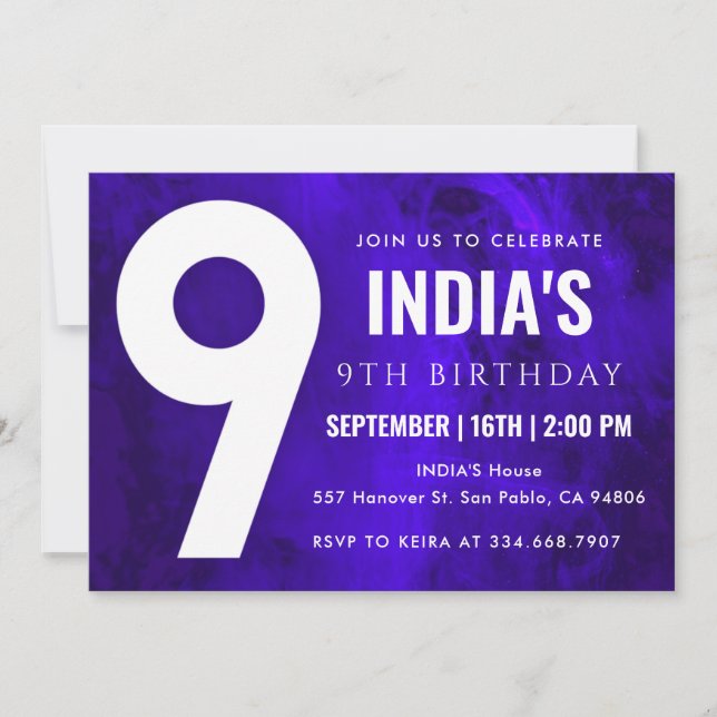 Royal Blue Neon 9e anniversaire Invitation (Devant)