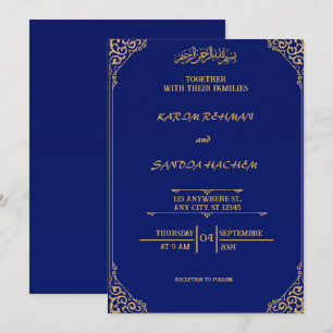 Royal Blue Nikah Faire-part de mariage musulman is