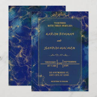 Royal Blue Nikah Faire-part de mariage musulman is