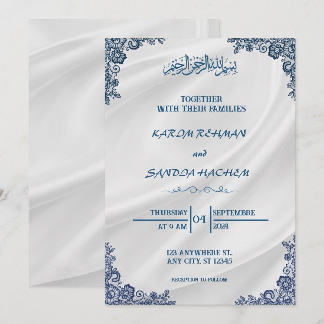 Royal Blue Nikah Islamische Hochzeitseinladung Einladung (Vorne/Hinten)