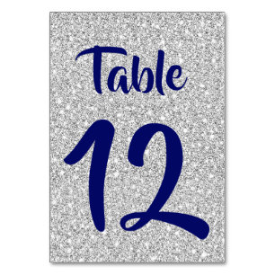 Royal Blue Numbers auf einem Silver Glitzer Backgr Tischnummer