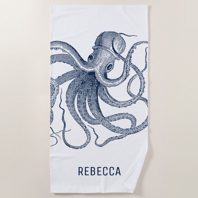 Royal Blue Octopus Illustration Strandtuch (Vorderseite)