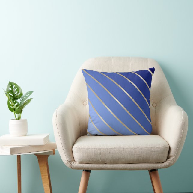 Royal Blue Ombre & Gold Stripe Coussin (Chaise)