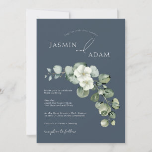 Royal Blue Opulence Eucalyptus Foliage Wedding Einladung