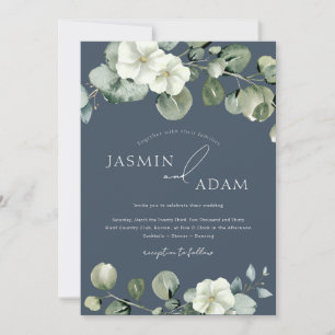 Royal Blue Opulence Eucalyptus Foto Wedding Einladung