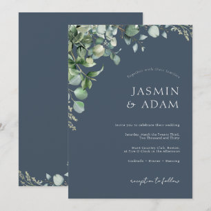Royal Blue Opulence Eucalyptus Wedding Einladung