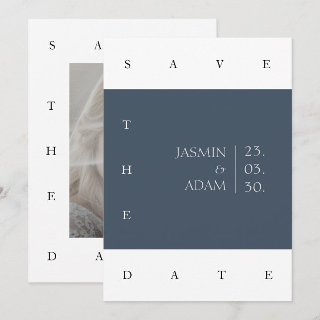Royal Blue Opulence Minimal Foto Hochzeit Save The Date (Vorne/Hinten)