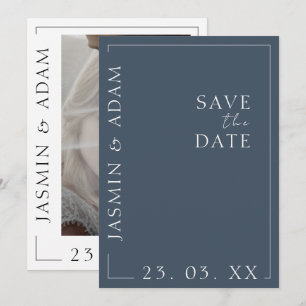 Royal Blue Opulence Minimal Foto Hochzeit Save The Date