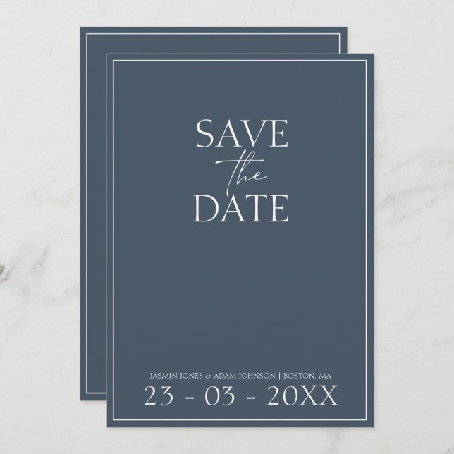 Royal Blue Opulence Script Wedding Save the Date (Vorne/Hinten)