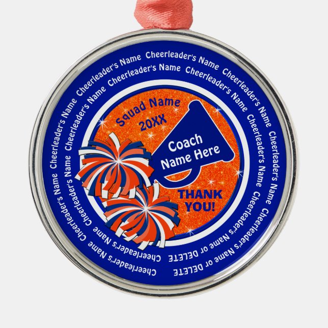 Royal Blue, Orange Cheer Coach Weihnachtsschmuck (Vorne)