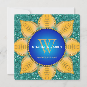Royal Blue Orange Sunflower Aquamariner Glitzer Einladung