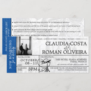 Royal Blue Paris Mariage Boarding Pass Invitation