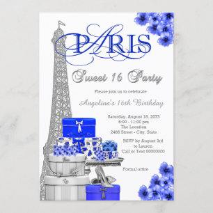 Royal Blue Paris Sweet 16 Party Einladung