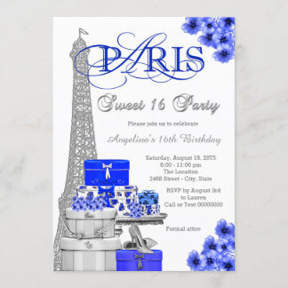 Royal Blue Paris Sweet 16 Party Einladung