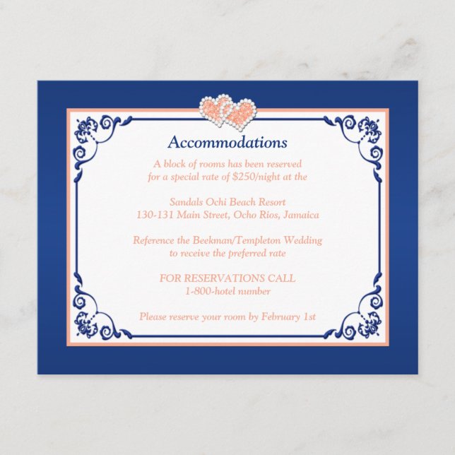 Royal Blue, Peach floral, HearInsert Card Begleitkarte (Vorderseite)