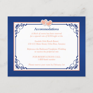 Royal Blue, Peach floral, HearInsert Card Begleitkarte