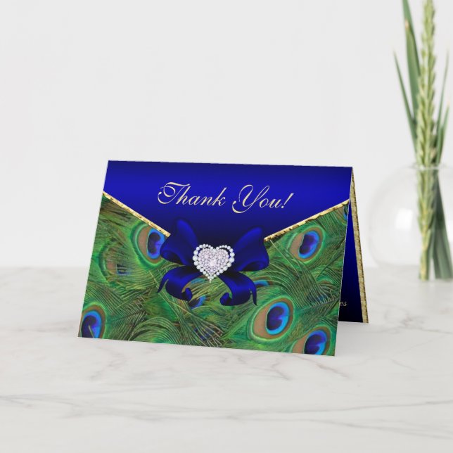 Royal Blue Peacock Dankeschön Card Dankeskarte (Vorderseite)