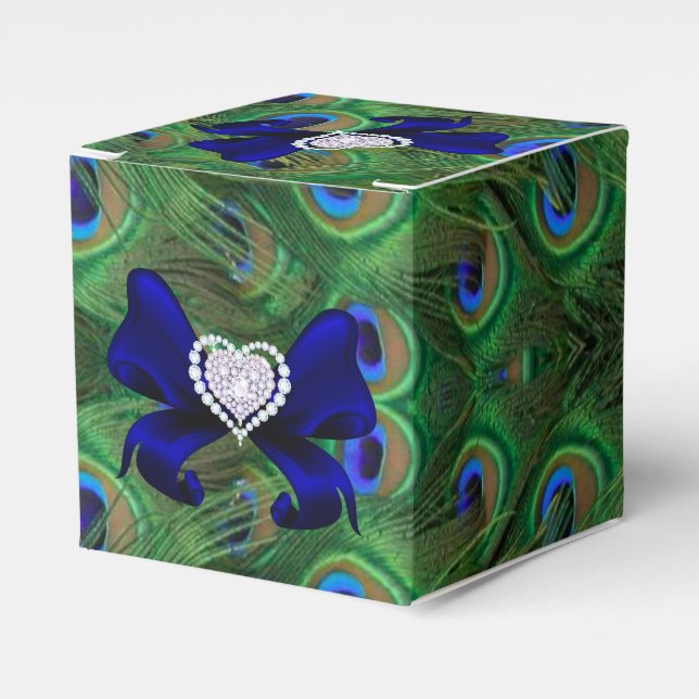 Royal Blue Peacock Gastgeschenk Hochzeit Box Geschenkschachtel (Vorderseite)