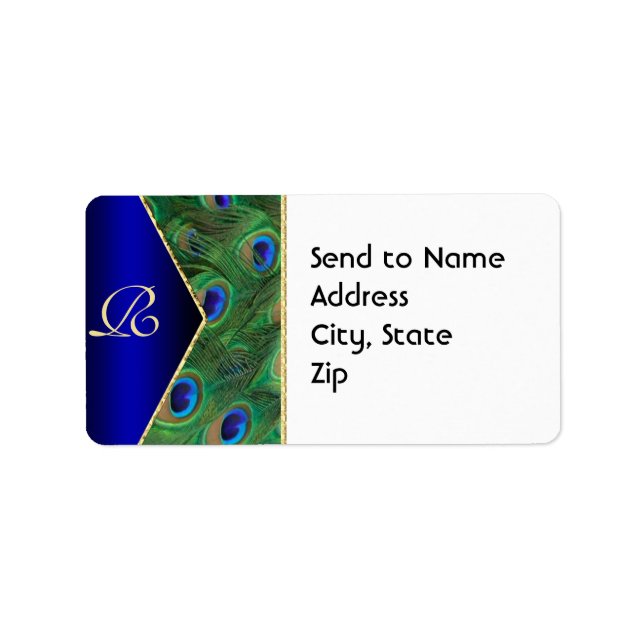 Royal Blue  Peacock Monogram Address Label Adressaufkleber (Vorne)
