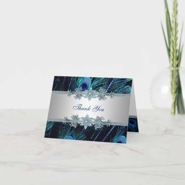 Royal Blue Peacock Thank You Dankeskarte (Vorderseite)