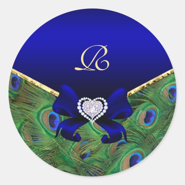 Royal Blue Peacock Wedding Gift Siegel Runder Aufkleber (Vorderseite)