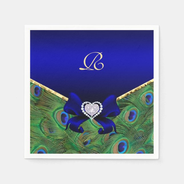 Royal Blue Peacock Wedding Paper Party Napkins Serviette (Vorderseite)