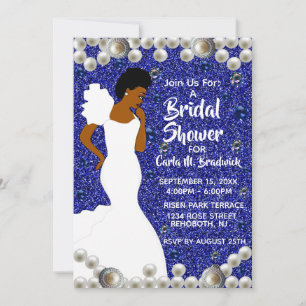 Royal Blue, Pearls Afroamerikanisches Brautparty Einladung