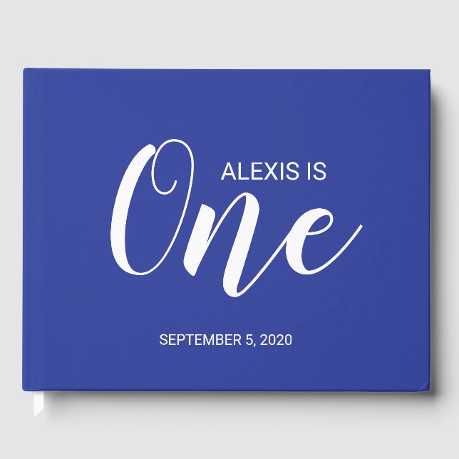 Royal Blue Personalisiert First Birthday Gästebuch (Vorderseite)