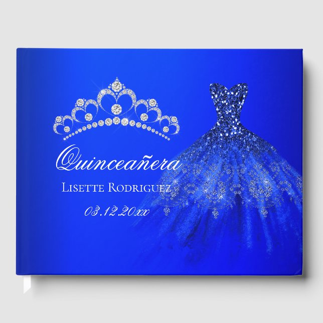 Royal Blue Personalisiert Quinceanera Gästebuch (Vorderseite)