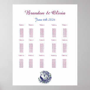 Royal Blue Pfau-Hochzeits-Sitzplan Poster