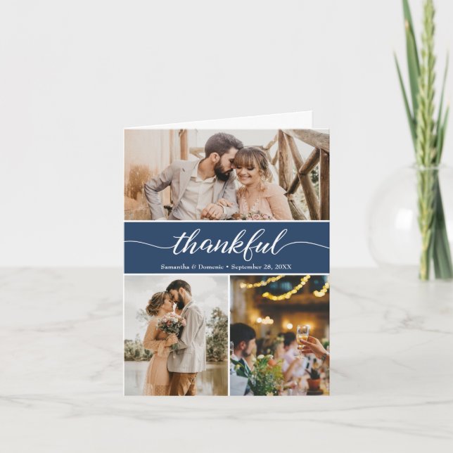 Royal Blue Photo Collage Merci Script Mariage (Devant)
