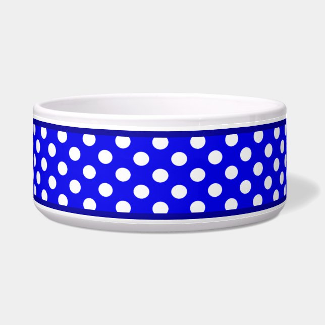 Royal Blue Polka Dot Pattern Keramik Dog Bowl Napf (Vorderseite)