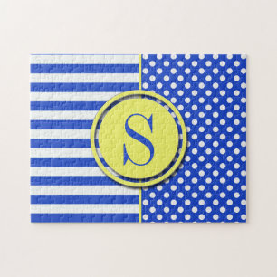 Royal Blue Polka Dots and Stripes Monogram STaylor