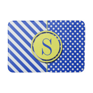 Royal Blue Polka Dots and Stripes-Monogram STaylor Badematte