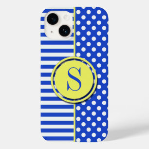 Royal Blue Polka Dots and Stripes Monogram STaylor Case-Mate iPhone 14 Hülle
