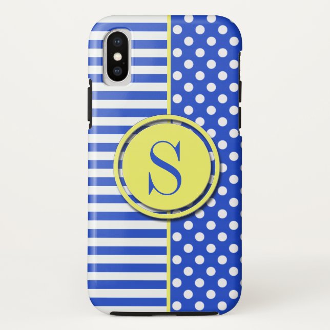 Royal Blue Polka Dots and Stripes Monogram STaylor Case-Mate iPhone Hülle (Rückseite)