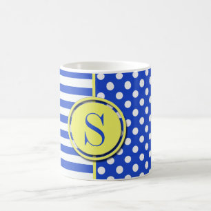 Royal Blue Polka Dots and Stripes Monogram STaylor Kaffeetasse