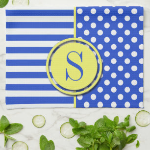 Royal Blue Polka Dots and Stripes Monogram STaylor Küchentuch