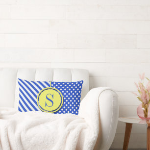 Royal Blue Polka Dots and Stripes Monogram STaylor Lendenkissen