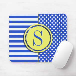 Royal Blue Polka Dots and Stripes Monogram STaylor Mousepad