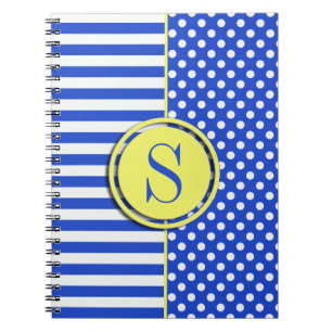 Royal Blue Polka Dots and Stripes Monogram STaylor Notizblock