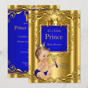 Royal Blue Prince Baby Dusche Gold Crown Brünett Einladung