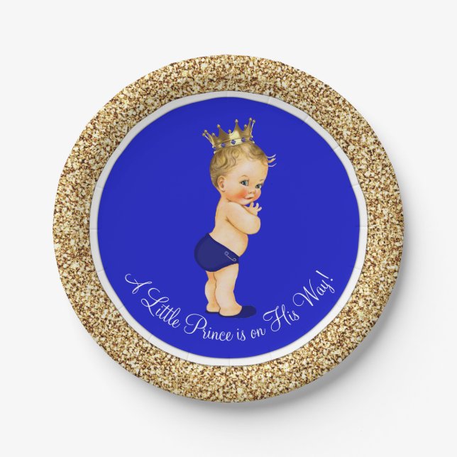 Royal Blue Prince Baby Dusche Pappteller (Vorderseite)