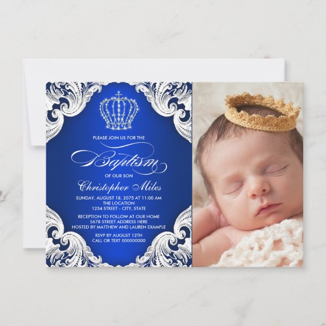 Royal Blue Prince Baptême Invitations (Devant)