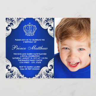 Royal Blue Prince Birthday Party Einladung
