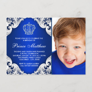 Royal Blue Prince Birthday Party Einladung