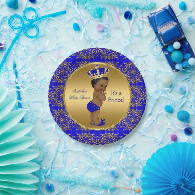 Royal Blue Prince Crown Baby Dusche Ethnic Pappteller (Party)