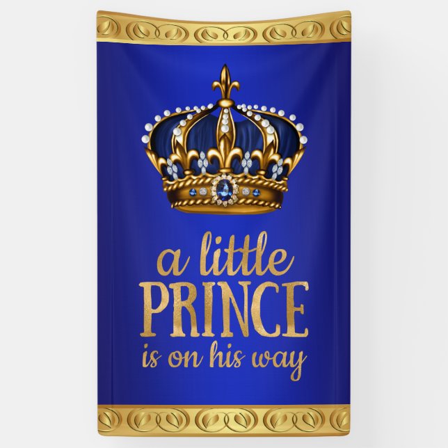Royal Blue Prince Crown Boy Baby Dusche Banner (Vertikal)