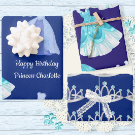 Royal Blue Princess Birthday Geschenkpapier Set