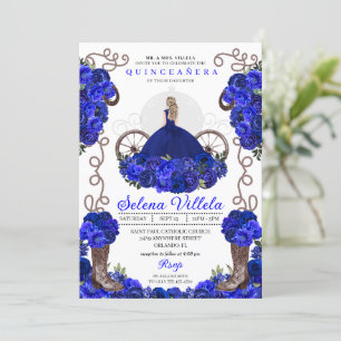 Royal Blue Princess Dress & Boots Quinceanera Einladung